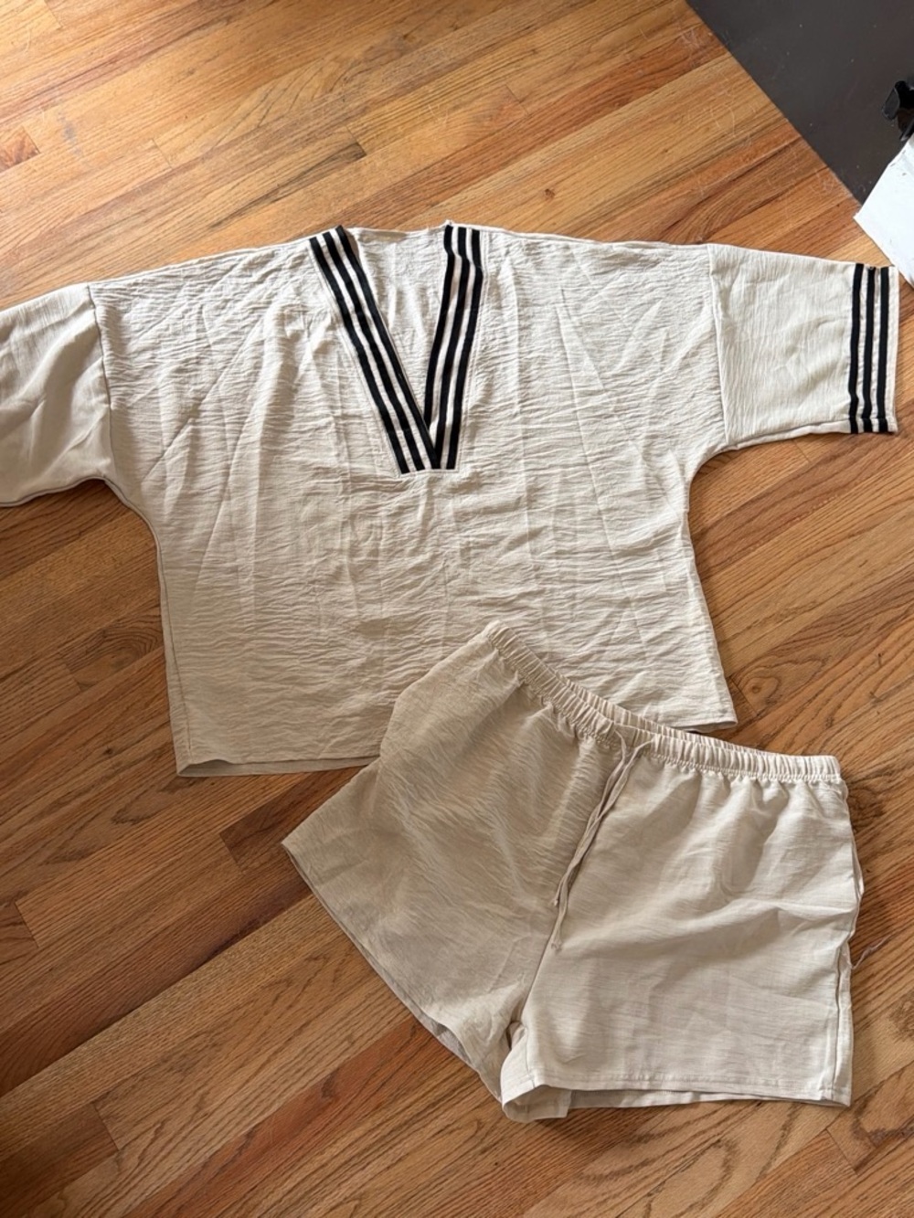 Women's Cream Two-Piece Lounge Set with Black Trim